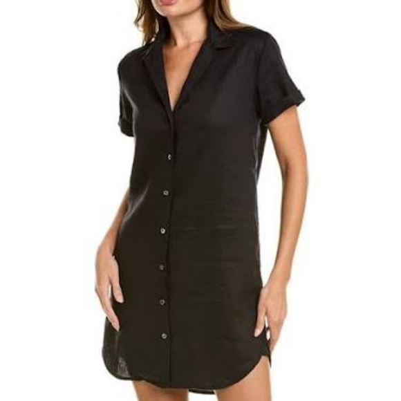 James Perse Dresses & Skirts - PRISTINE James Perse Black 100% Linen Short Sleeve Shirt Dress, Size L